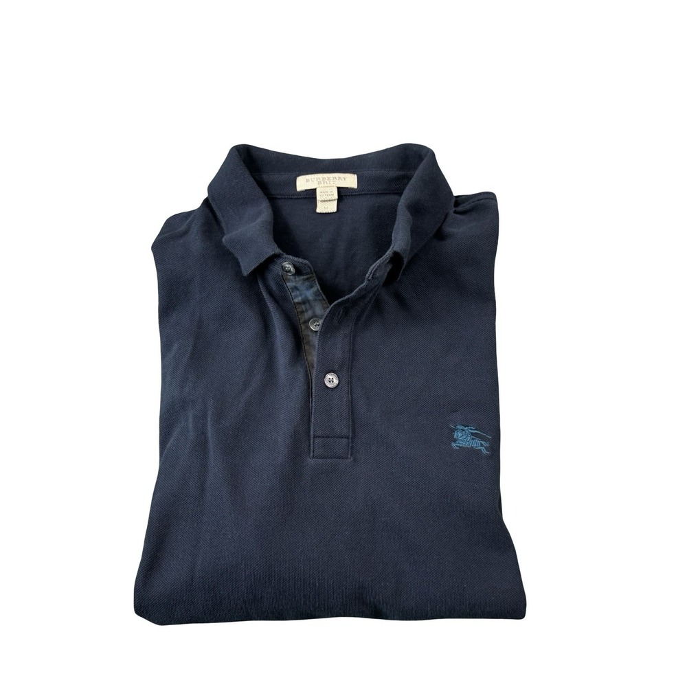Burberry Brit Mens Navy Blue Nova Check Placket Cotton Polo Shirt Size M